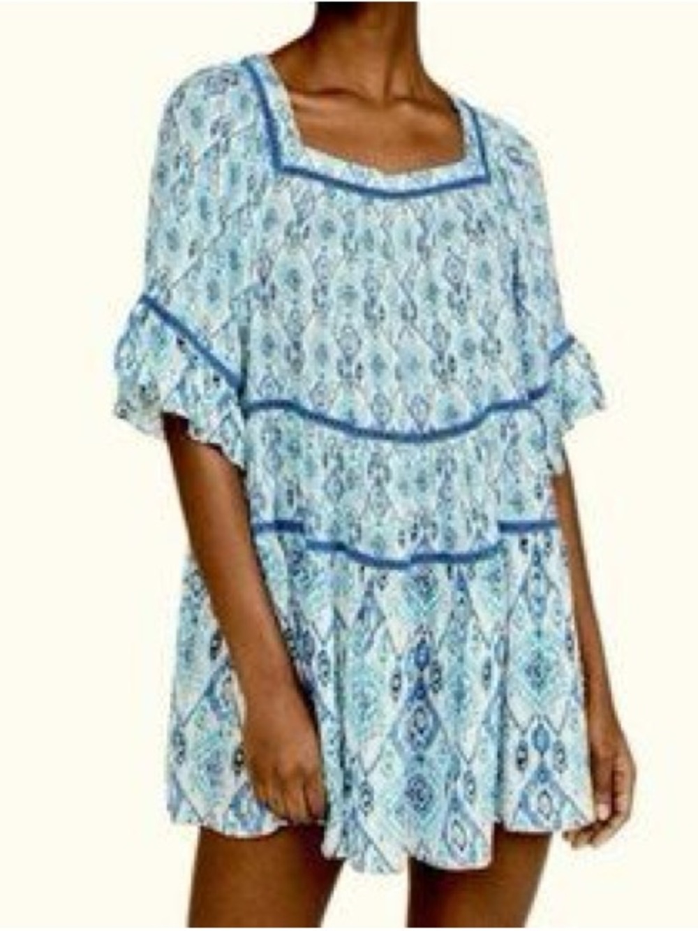 Playa Lucila Blue Patterned Tiered Women's Mini Dress
